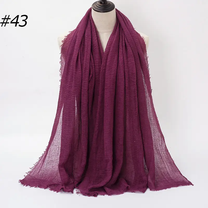 Women's Natural Wrinkled Cotton Scarf Monochrome Fringed Edge
