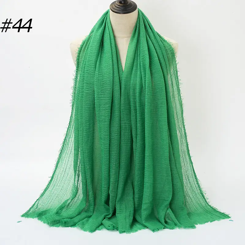 Women's Natural Wrinkled Cotton Scarf Monochrome Fringed Edge
