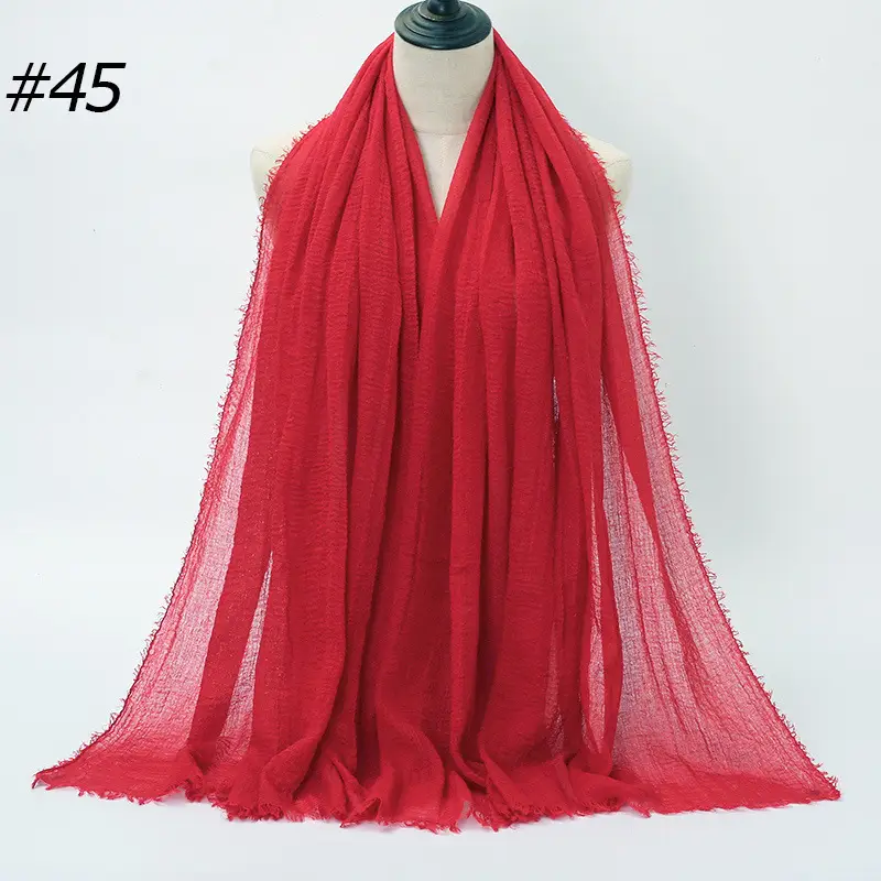 Women's Natural Wrinkled Cotton Scarf Monochrome Fringed Edge