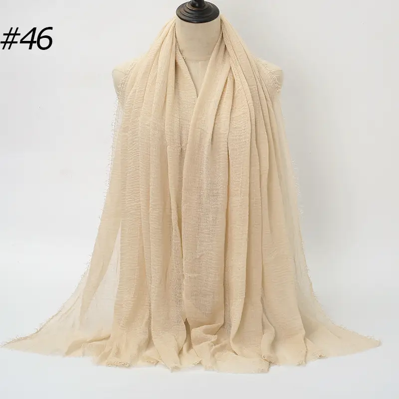 Women's Natural Wrinkled Cotton Scarf Monochrome Fringed Edge