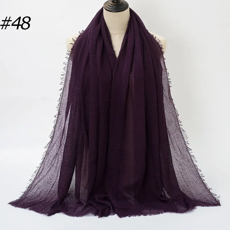 Women's Natural Wrinkled Cotton Scarf Monochrome Fringed Edge