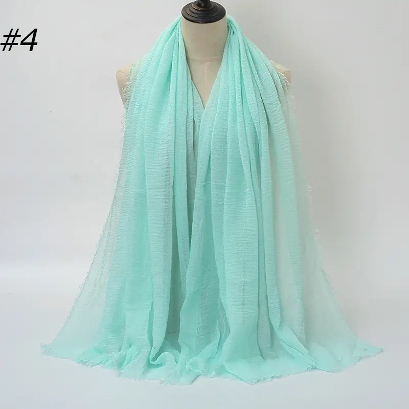 Women's Natural Wrinkled Cotton Scarf Monochrome Fringed Edge