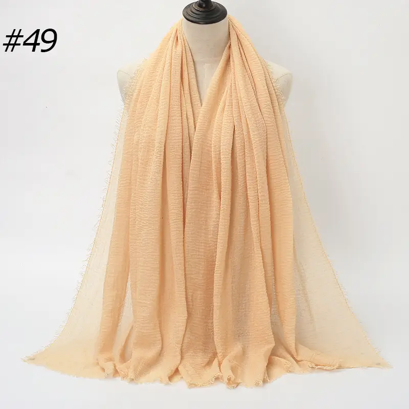 Women's Natural Wrinkled Cotton Scarf Monochrome Fringed Edge