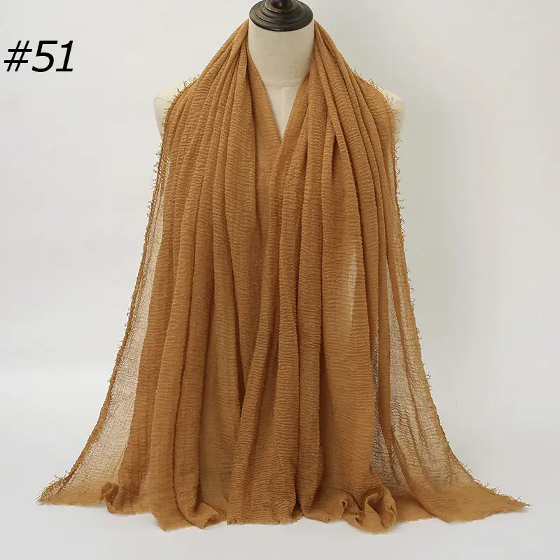 Women's Natural Wrinkled Cotton Scarf Monochrome Fringed Edge