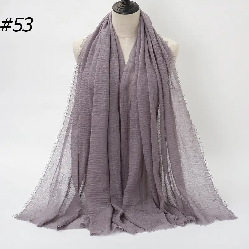 Women's Natural Wrinkled Cotton Scarf Monochrome Fringed Edge