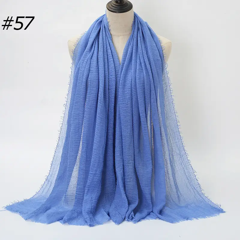 Women's Natural Wrinkled Cotton Scarf Monochrome Fringed Edge