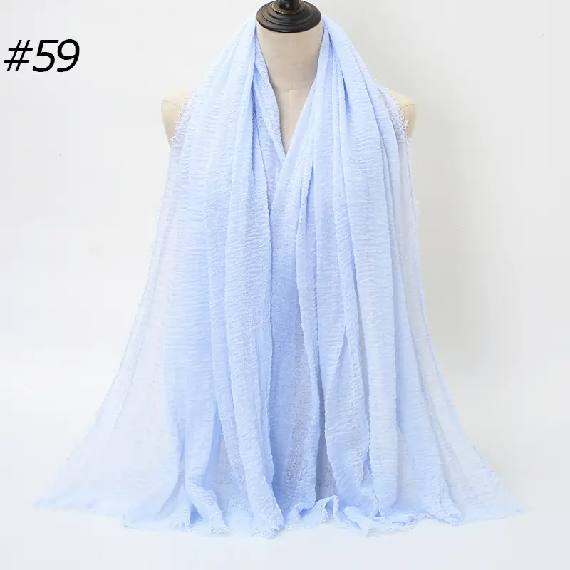 Women's Natural Wrinkled Cotton Scarf Monochrome Fringed Edge
