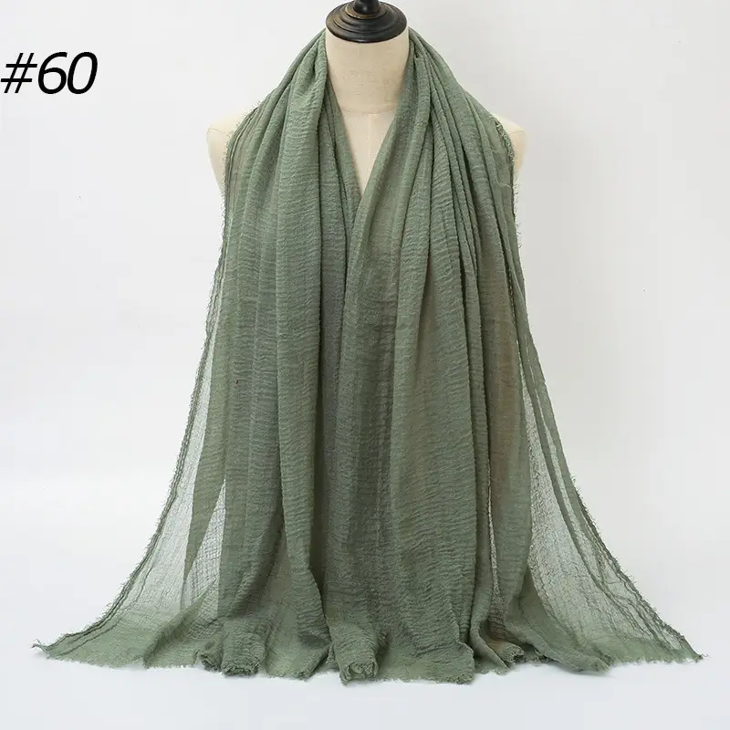 Women's Natural Wrinkled Cotton Scarf Monochrome Fringed Edge