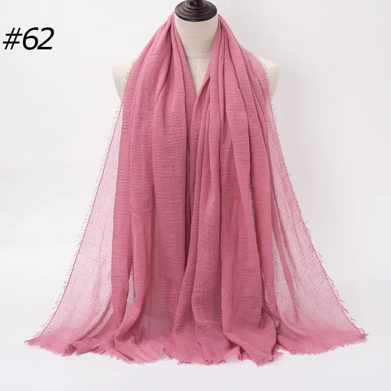 Women's Natural Wrinkled Cotton Scarf Monochrome Fringed Edge