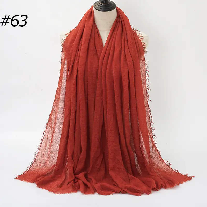 Women's Natural Wrinkled Cotton Scarf Monochrome Fringed Edge