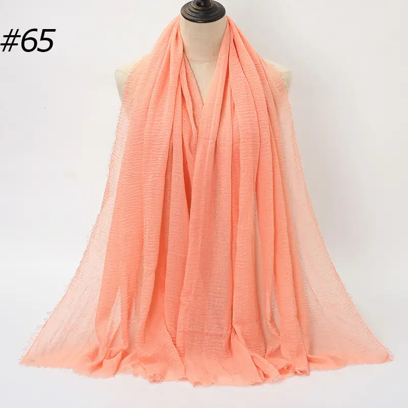 Women's Natural Wrinkled Cotton Scarf Monochrome Fringed Edge