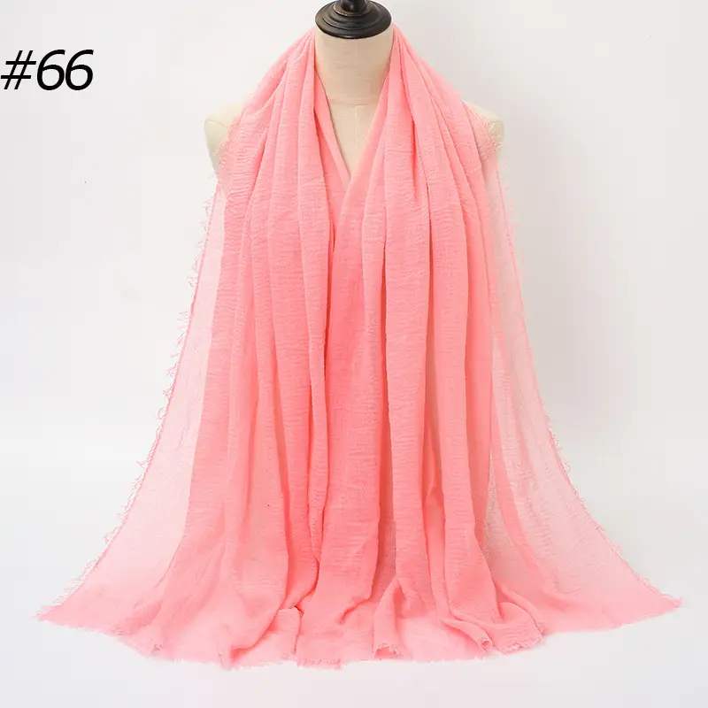 Women's Natural Wrinkled Cotton Scarf Monochrome Fringed Edge