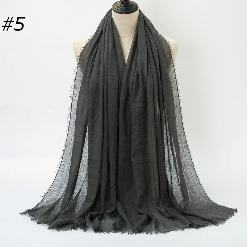 Women's Natural Wrinkled Cotton Scarf Monochrome Fringed Edge
