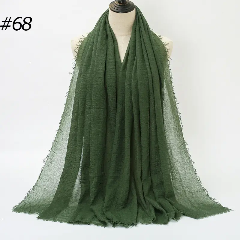Women's Natural Wrinkled Cotton Scarf Monochrome Fringed Edge