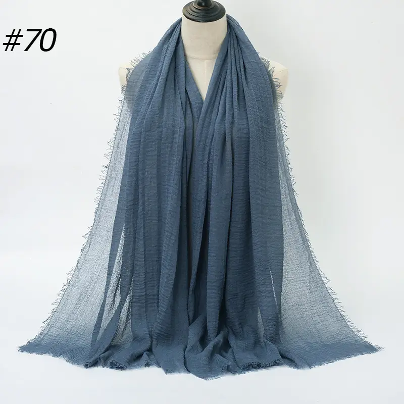 Women's Natural Wrinkled Cotton Scarf Monochrome Fringed Edge