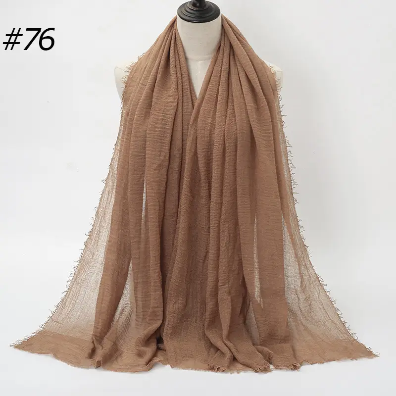 Women's Natural Wrinkled Cotton Scarf Monochrome Fringed Edge