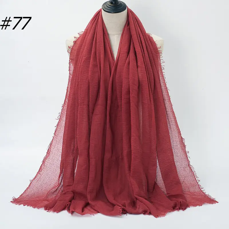 Women's Natural Wrinkled Cotton Scarf Monochrome Fringed Edge