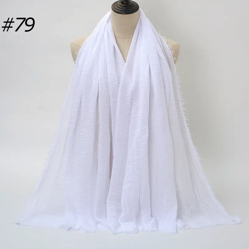 Women's Natural Wrinkled Cotton Scarf Monochrome Fringed Edge