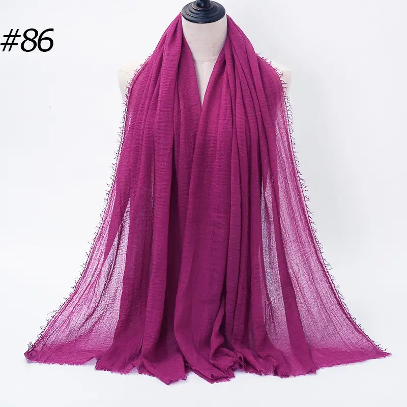 Women's Natural Wrinkled Cotton Scarf Monochrome Fringed Edge