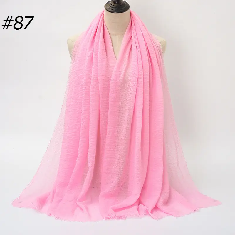 Women's Natural Wrinkled Cotton Scarf Monochrome Fringed Edge