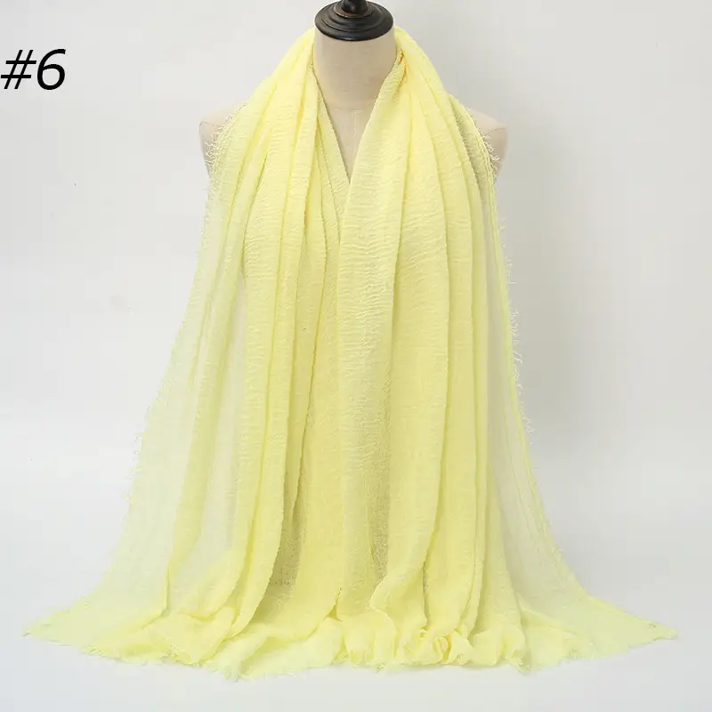 Women's Natural Wrinkled Cotton Scarf Monochrome Fringed Edge