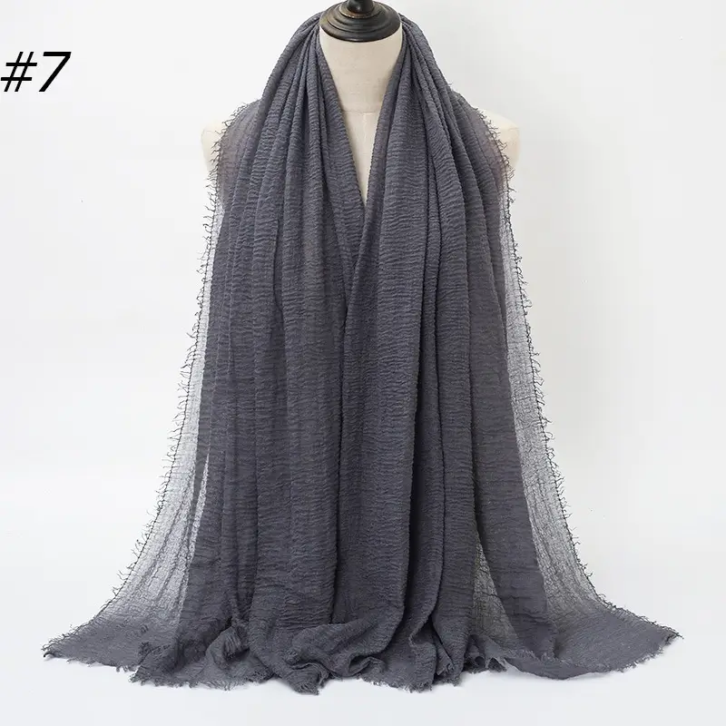 Women's Natural Wrinkled Cotton Scarf Monochrome Fringed Edge