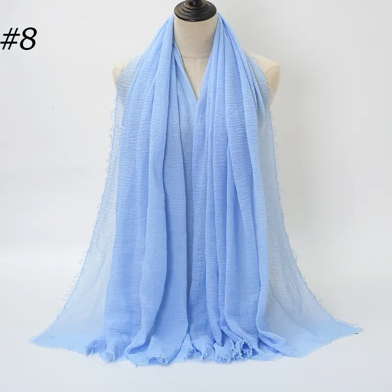 Women's Natural Wrinkled Cotton Scarf Monochrome Fringed Edge
