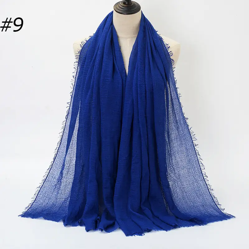 Women's Natural Wrinkled Cotton Scarf Monochrome Fringed Edge