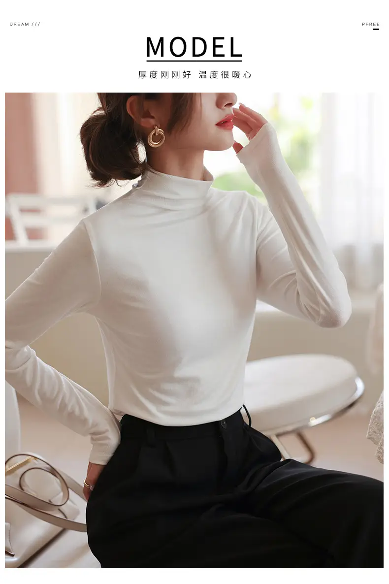 Women's Half Turtleneck Modal Shirt Brown Slim Fit — feature 15