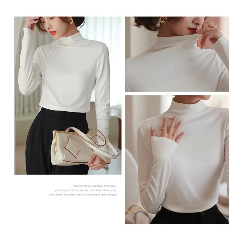 Women's Half Turtleneck Modal Shirt Brown Slim Fit — feature 16