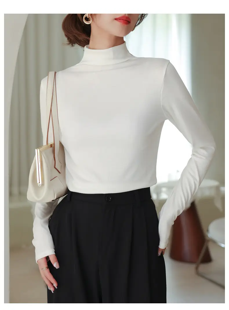 Women's Half Turtleneck Modal Shirt Brown Slim Fit — feature 17