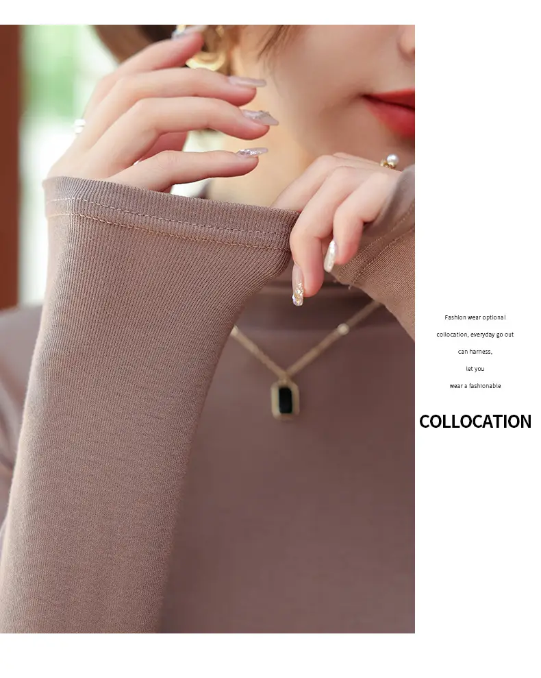 Women's Half Turtleneck Modal Shirt Brown Slim Fit — feature 20