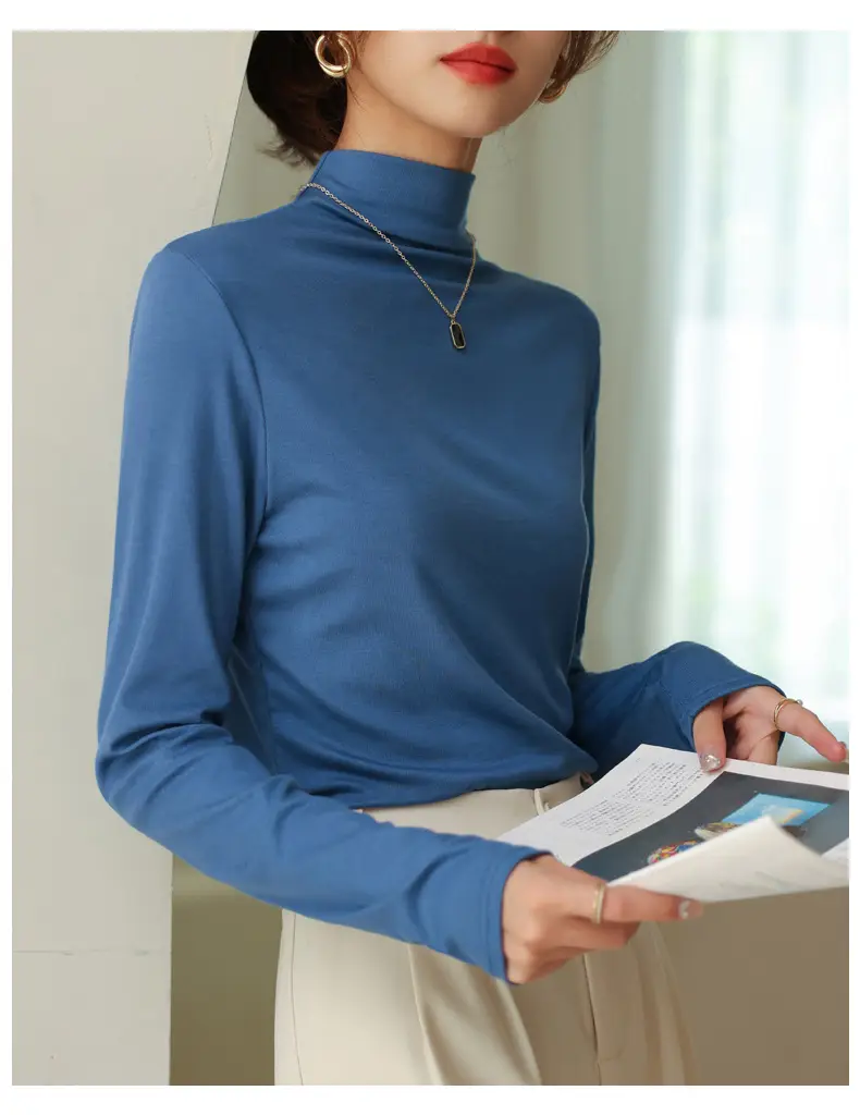 Women's Half Turtleneck Modal Shirt Brown Slim Fit — feature 26