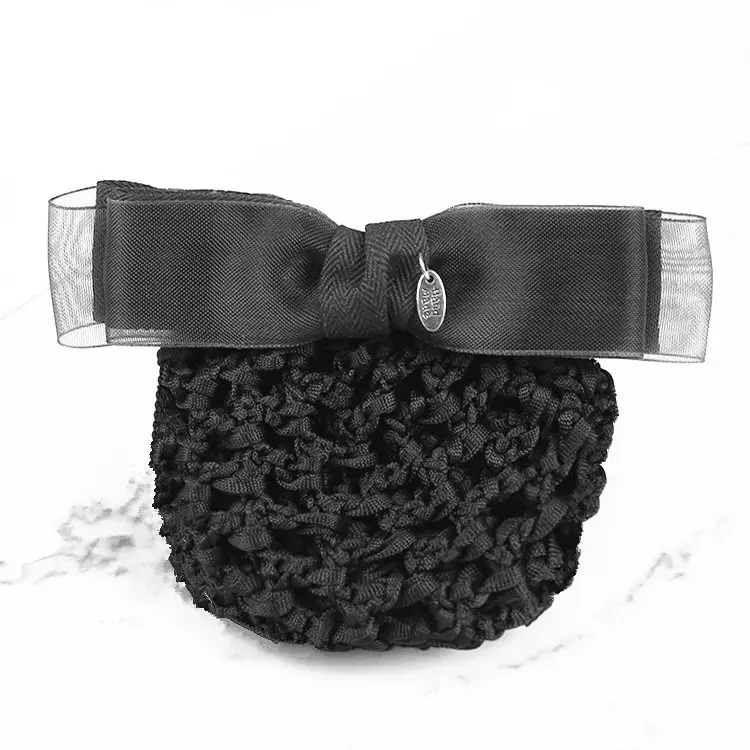 Black Bow Hairpin for Women with Net Bag - Image 2