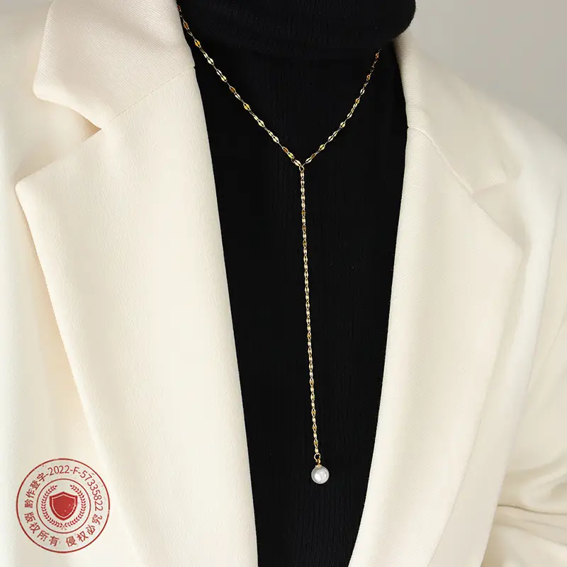 Tassel Long Necklace with Pearls & Titanium Clavicle - Image 5