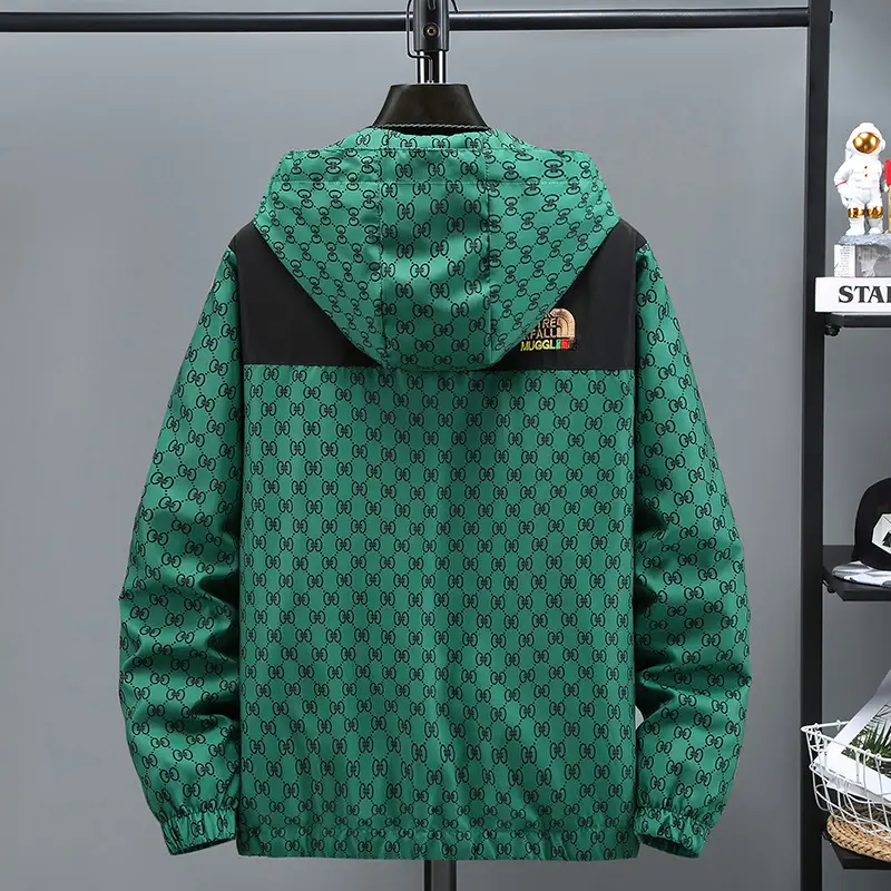 Green Patterned Hooded Jacket for Boys & Men - Image 5