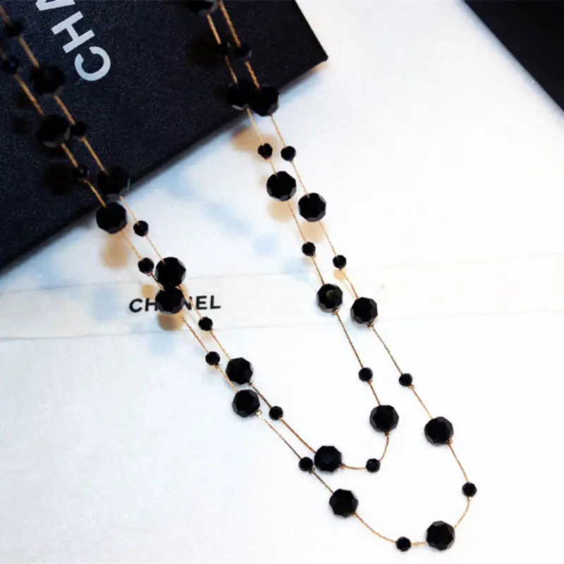 Long Crystal Double Layer Necklace Korean Style