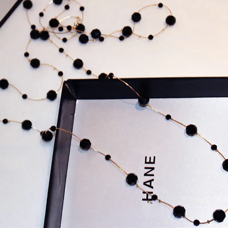 Long Crystal Double Layer Necklace Korean Style