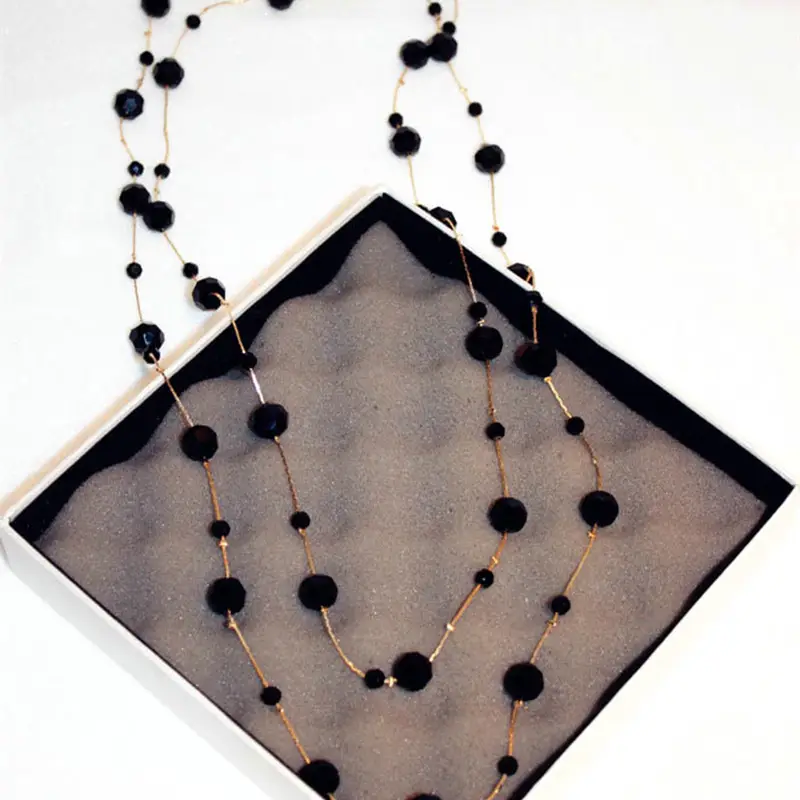 Long Crystal Double Layer Necklace Korean Style