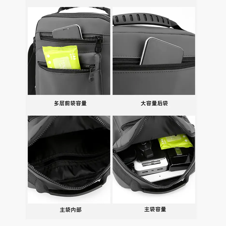Men's Large Capacity Oxford Cloth Shoulder Bag Black - Image 7