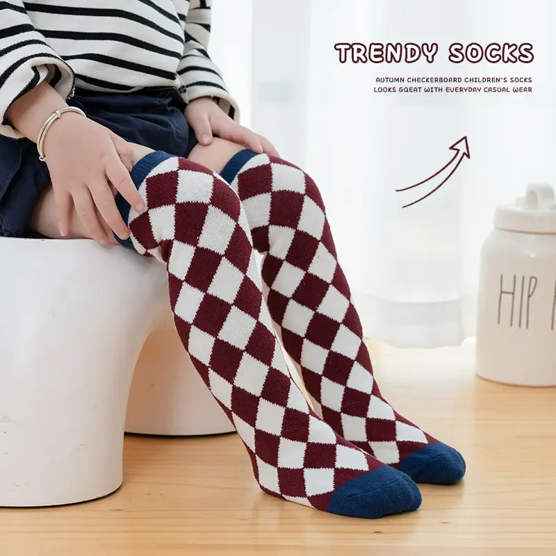 24 Spring New Kids Socks Mid-Tube Checkerboard Diamond - Image 4