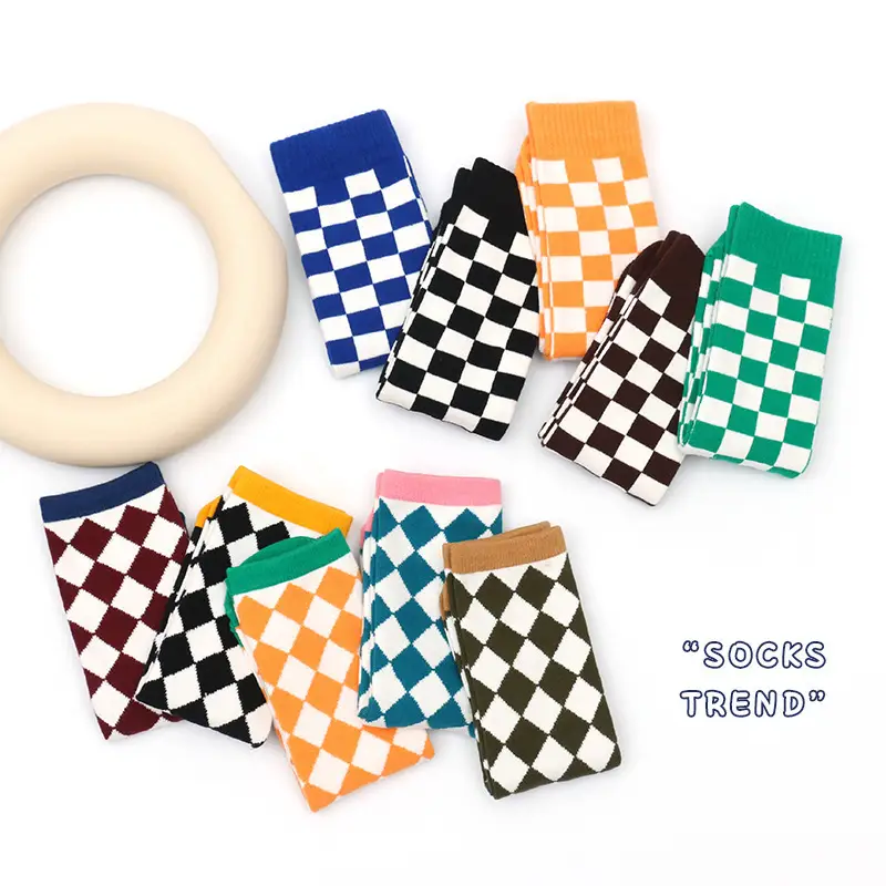 24 Spring New Kids Socks Mid-Tube Checkerboard Diamond - Image 5