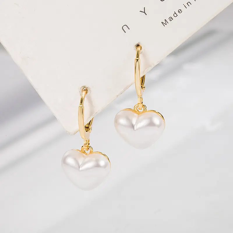 Love Pearl Heart Earrings Gold Plated Women - Image 2