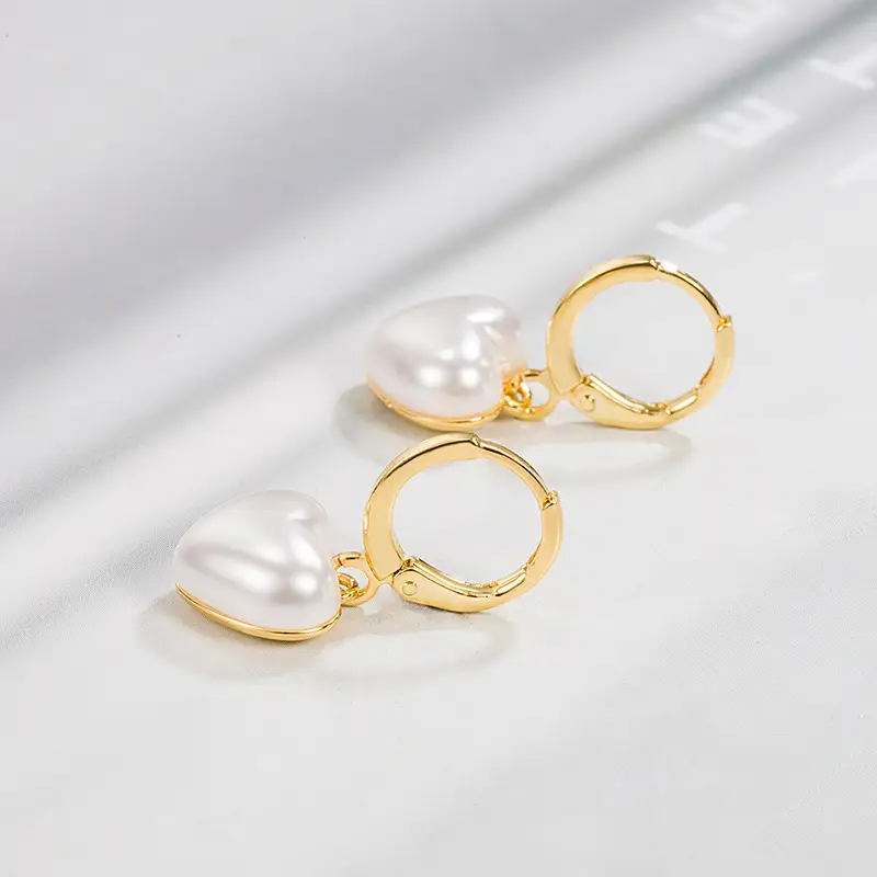 Love Pearl Heart Earrings Gold Plated Women - Image 3