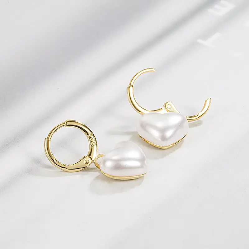 Love Pearl Heart Earrings Gold Plated Women - Image 4