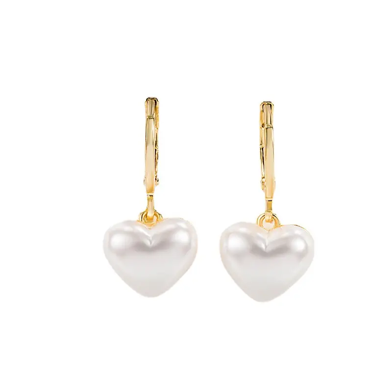 Love Pearl Heart Earrings Gold Plated Women - Image 5