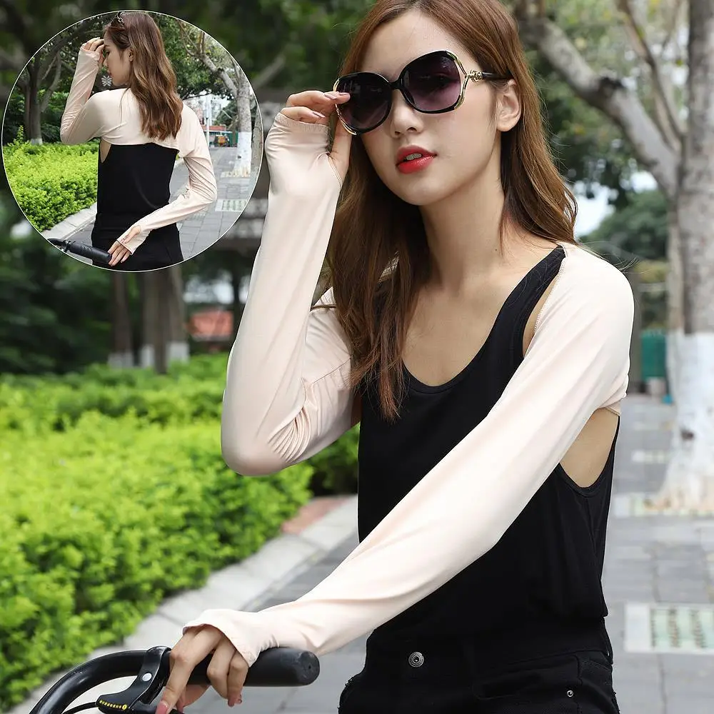 Summer Ice Silk Sunscreen Shawl Sleeves Black - Image 6