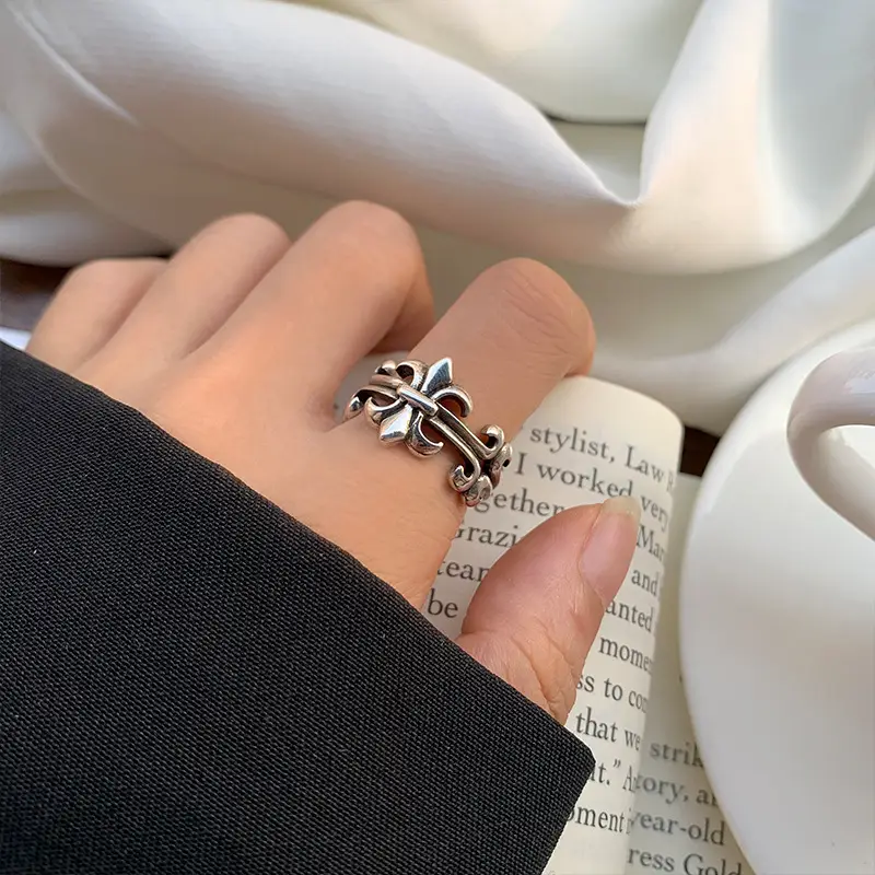 925 Silver Ring Women's Cross Personality Hip-Hop Punk Jewelry — feature 16