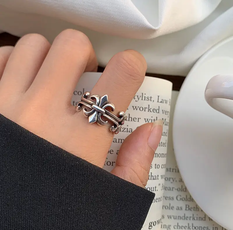 925 Silver Ring Women's Cross Personality Hip-Hop Punk Jewelry — feature 7