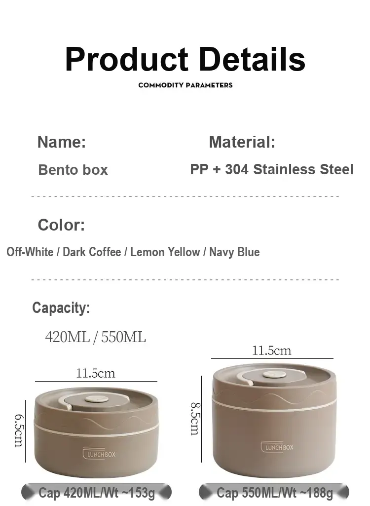 Capacity and dimension panel for 420 ml and 550 ml containers, with dimensions in centimetres.